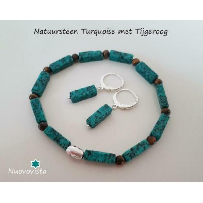 Nieuw ** Natuursteen Armband met Oorbellen Dalmatier Setje