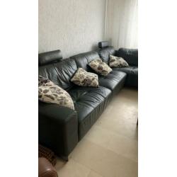 Lederen bank met chaise longue
