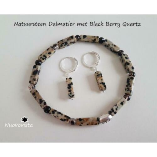 Nieuw ** Natuursteen Armband met Oorbellen Dalmatier Setje