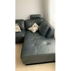 Lederen bank met chaise longue