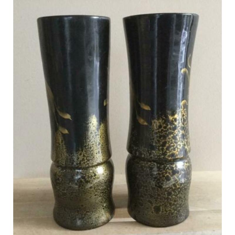 2 Chinese lakvazen van hout decor goudvissen in goede staat