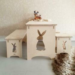 Houten kindertafeltje speelsetje bureau met bankje of krukje