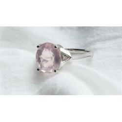 14k witgouden 925 zilveren ring, rozenkwarts, klassiek mt 17