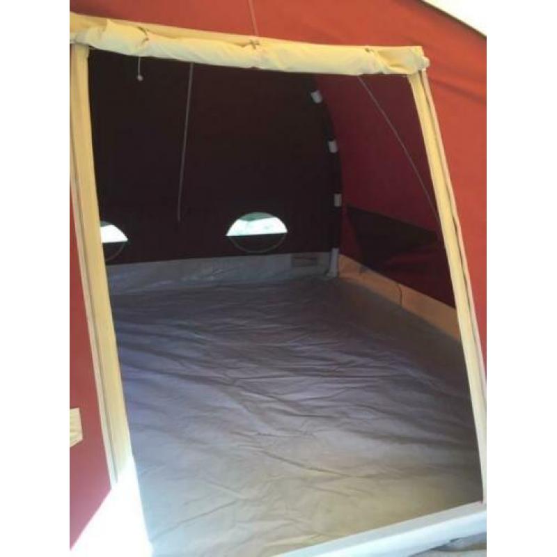 Prachtige,stabiele Karstentent, 300x300 bordeauxrood/beige