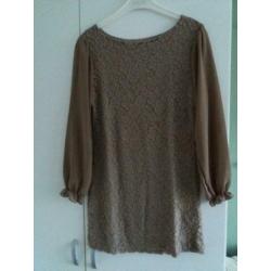 Top tuniek bruin/beige kant maat 36/38