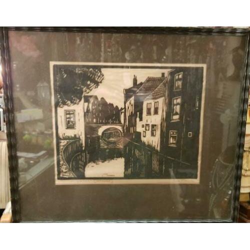 Potloot schilderij van Binnengracht Utrecht zie foto's 34x40