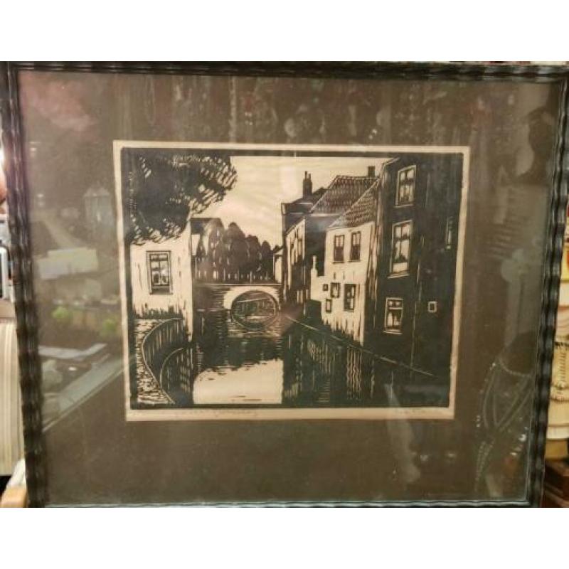 Potloot schilderij van Binnengracht Utrecht zie foto's 34x40