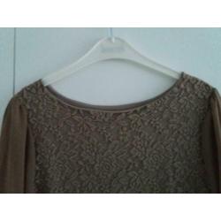 Top tuniek bruin/beige kant maat 36/38