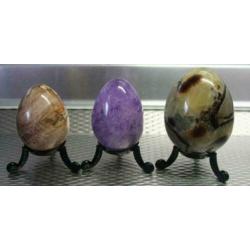 3 Mooie Steen-eieren, SEPTARIA-AMETHYST-VERSTEEND HOUT