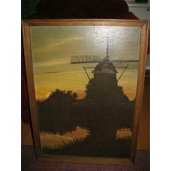 Molen bij zonsondergang, olieverf op doek