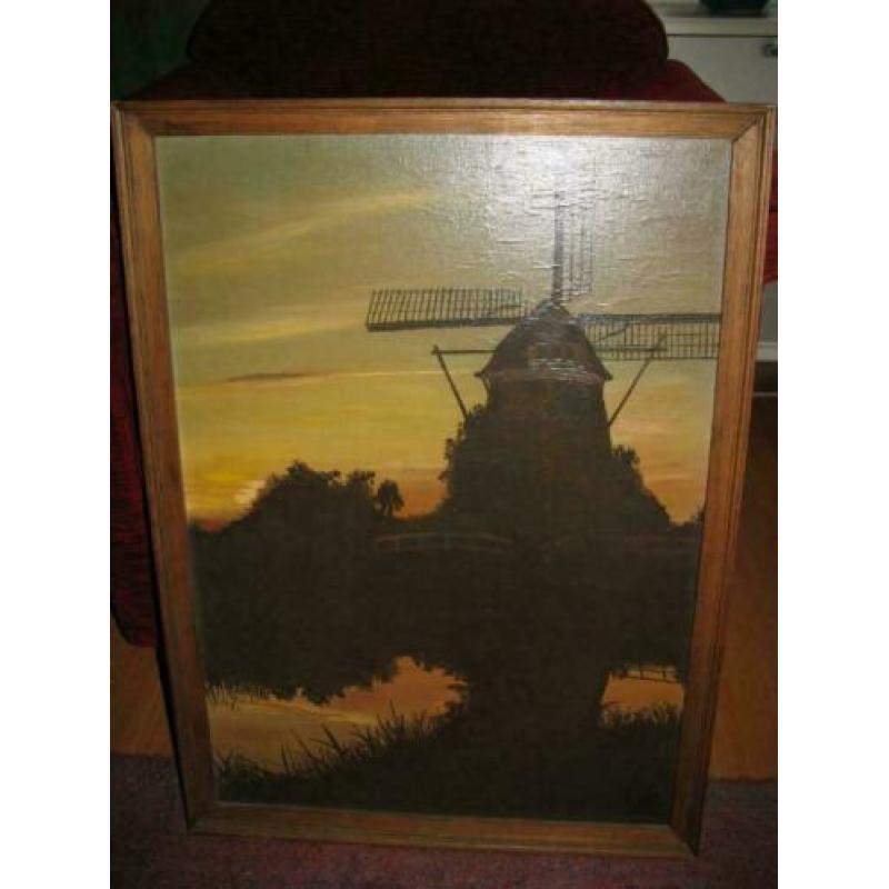 Molen bij zonsondergang, olieverf op doek