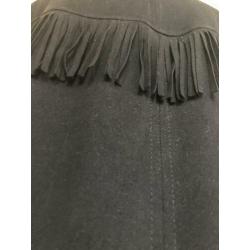 Zwarte Lange Suède Blouse met Franjes - Maat S