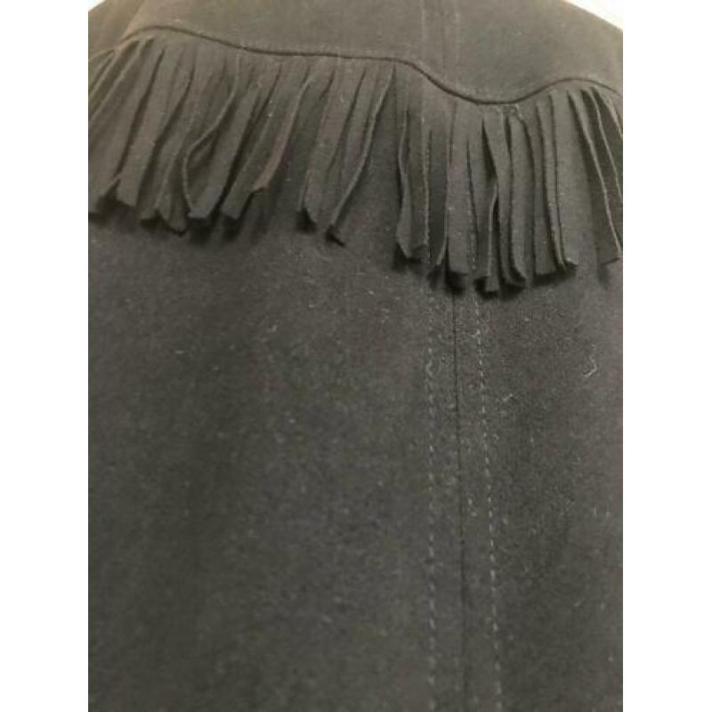 Zwarte Lange Suède Blouse met Franjes - Maat S