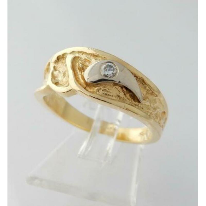 18 karaat Gouden Design Ring grote Briljant M 16.5