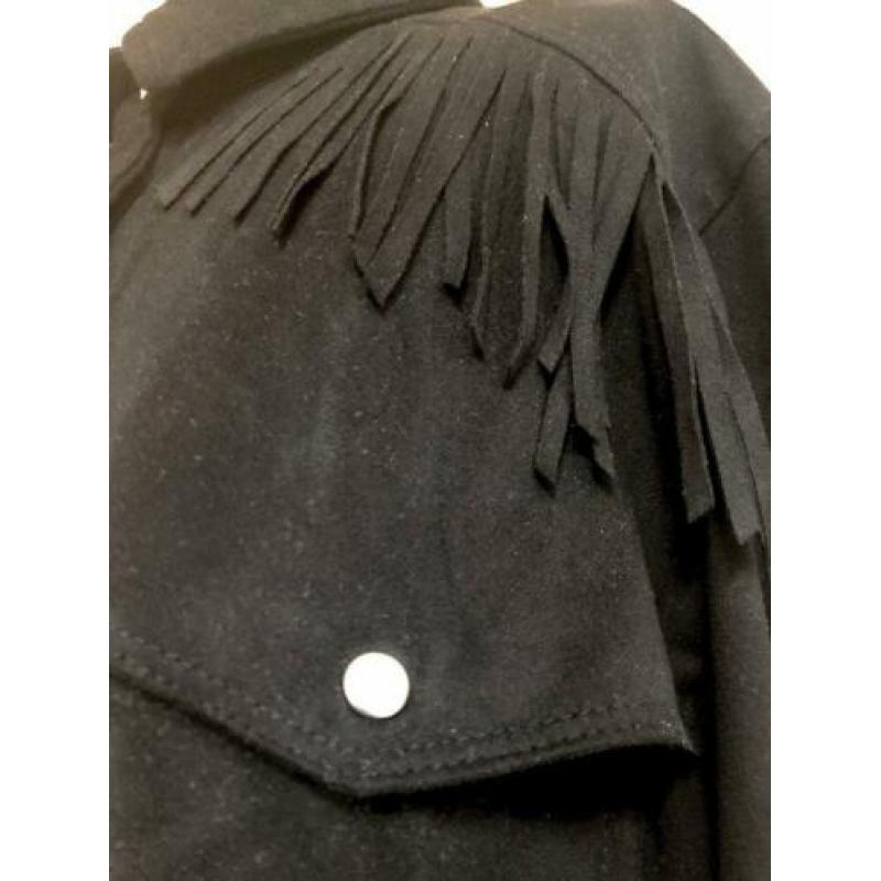 Zwarte Lange Suède Blouse met Franjes - Maat S