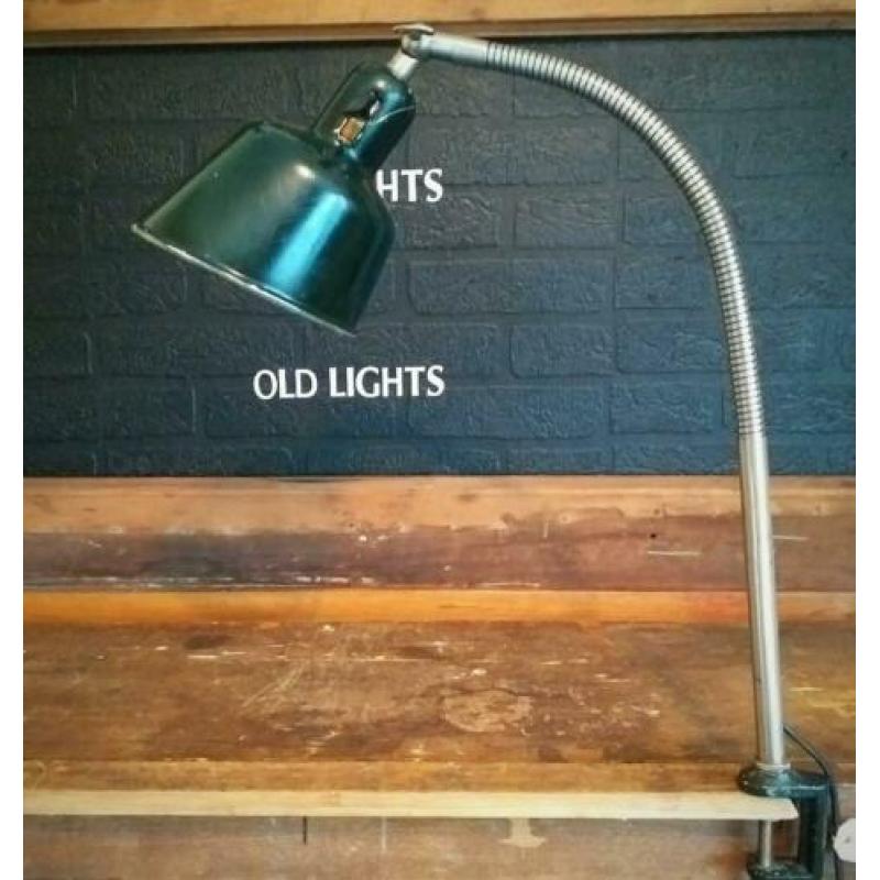 Vintage industriele jaren 30 gooseneck klemlamp