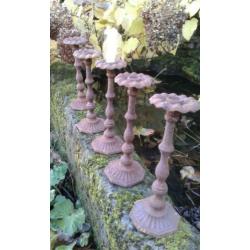 6 stuks gietijzeren kandelaar (oud, brocante)