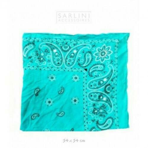 SARLINI Bandana Sjaal Katoen PAISLEY FLOWER 54 cm Aqua Blauw