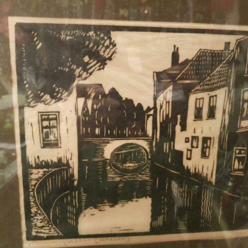 Potloot schilderij van Binnengracht Utrecht zie foto's 34x40