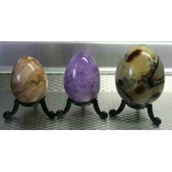 3 Mooie Steen-eieren, SEPTARIA-AMETHYST-VERSTEEND HOUT