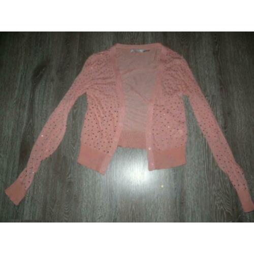 prachtig zalmroze strass vestje vest top Lucy & Co M L 40 42