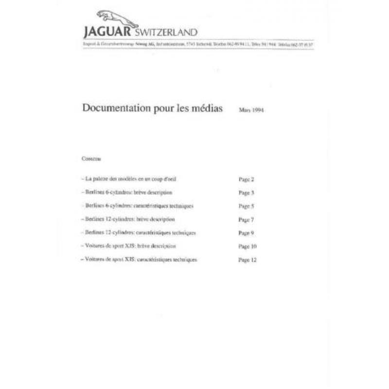 Persmap: Jaguar doumentation pour les medias mars 1994