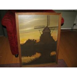 Molen bij zonsondergang, olieverf op doek