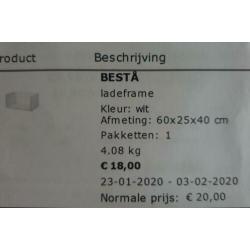 NIEUW Besta 2x Lade FRAME wit en 1 x laderail