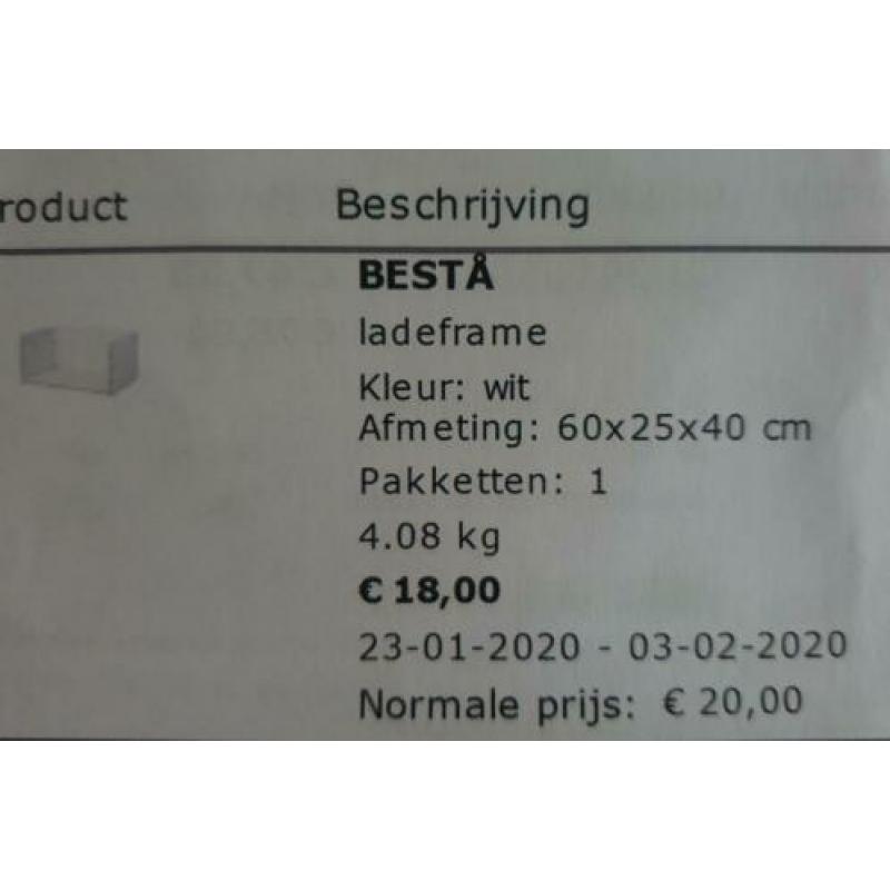 NIEUW Besta 2x Lade FRAME wit en 1 x laderail