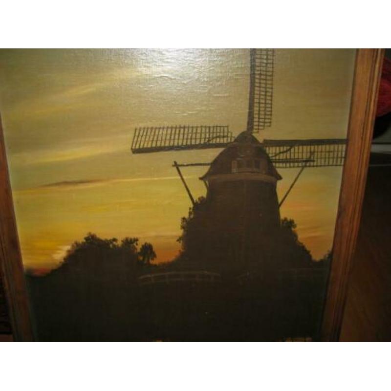 Molen bij zonsondergang, olieverf op doek