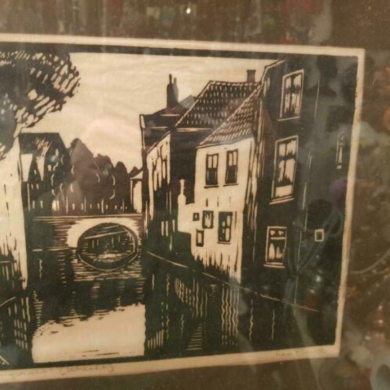 Potloot schilderij van Binnengracht Utrecht zie foto's 34x40