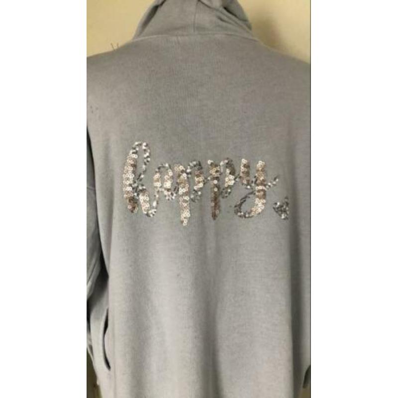 Cotton vest grijsblauw happy op achterkant maat L/XL
