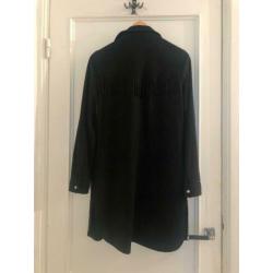 Zwarte Lange Suède Blouse met Franjes - Maat S