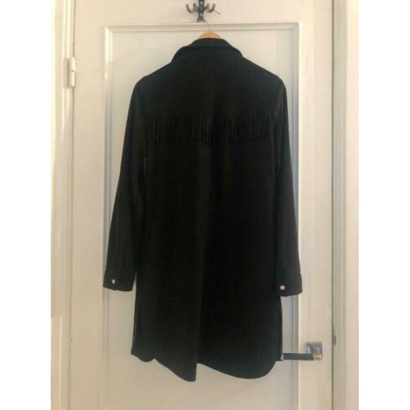 Zwarte Lange Suède Blouse met Franjes - Maat S