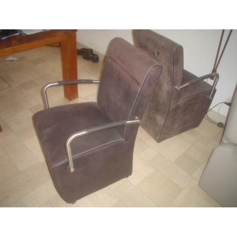 6 suede eetkamer stoelen op wieltjes ,
