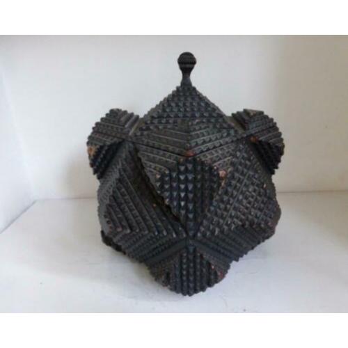 Tramp Art antieke houten cubistische doos