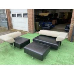 COR ARTHE verstelbaar zwart design leren bankstel met hocker