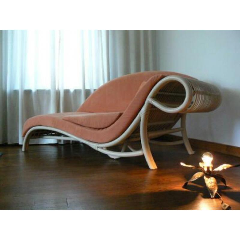 Fraaie Vintage Rotan Daybed Ligbank Sofa Bank 80/90