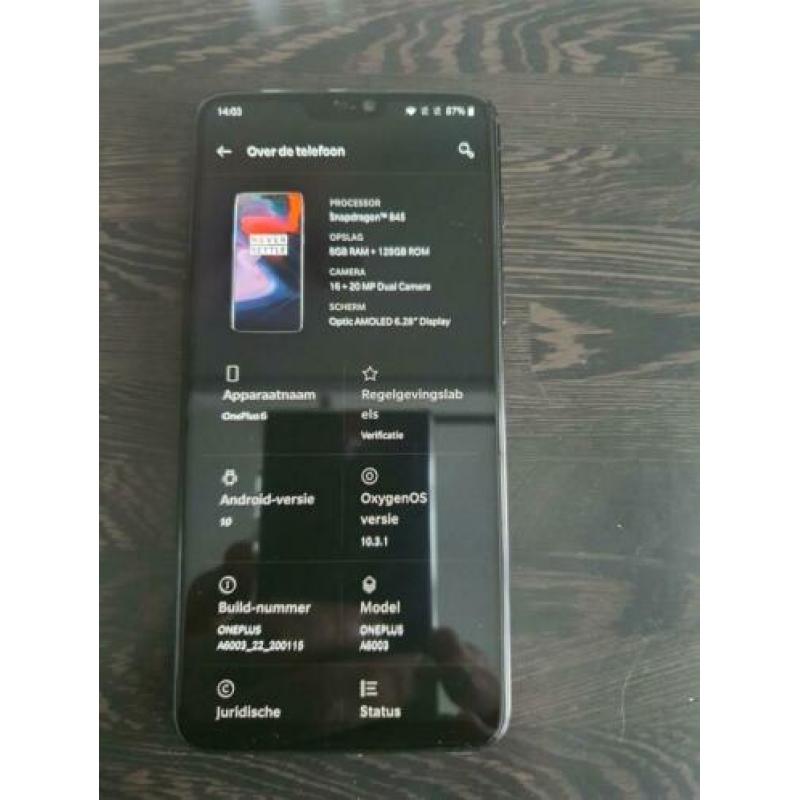 Zwarte oneplus 6 128gb geheugen inclusief accessoires