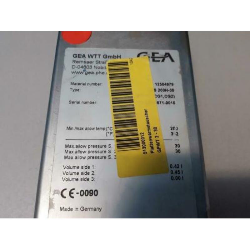 Platenwisselaar 30 plaats GEA WTT GmbH 4x 3/8BSP
