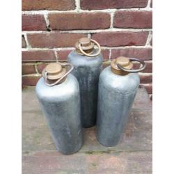 Drie verzinkte warmwater kruiken, Brocante, Vintage.