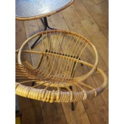 Vintage bamboe Rohe dirk sliedrecht rotan stoel + tafel.