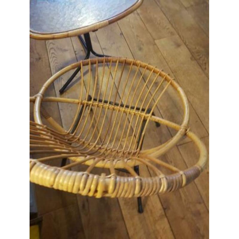 Vintage bamboe Rohe dirk sliedrecht rotan stoel + tafel.