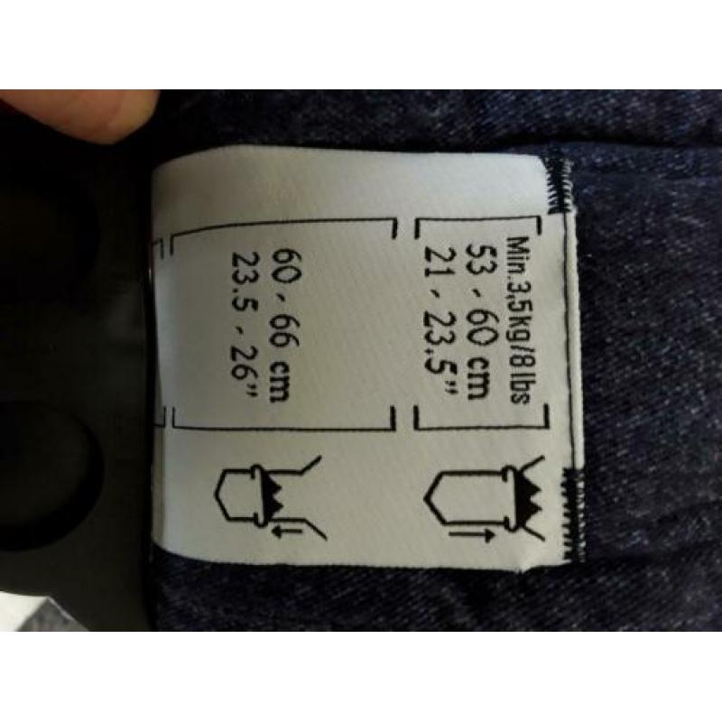 Babydraagzak, merk babybjörn, denim stof.
