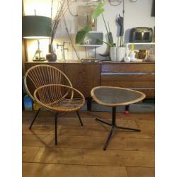 Vintage bamboe Rohe dirk sliedrecht rotan stoel + tafel.