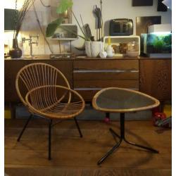 Vintage bamboe Rohe dirk sliedrecht rotan stoel + tafel.