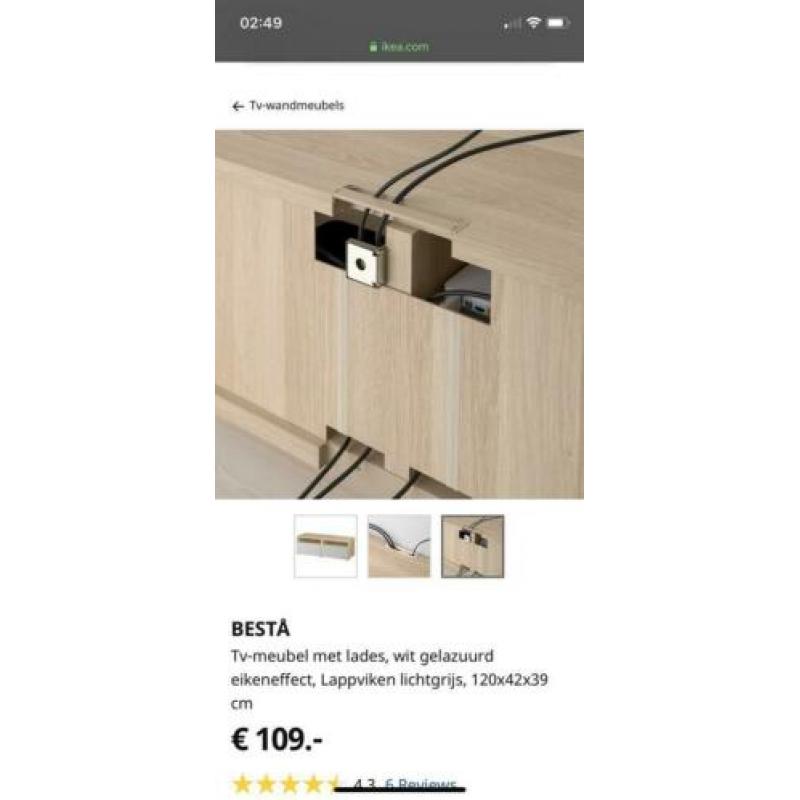 TV meubel. Ikea besta. Eiken effect met lichtgrijs 120x42x39