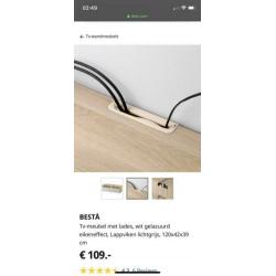 TV meubel. Ikea besta. Eiken effect met lichtgrijs 120x42x39