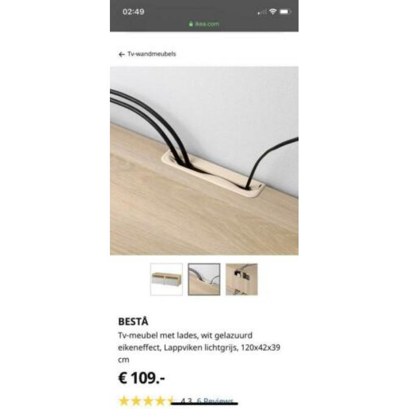 TV meubel. Ikea besta. Eiken effect met lichtgrijs 120x42x39