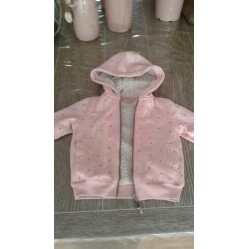 Bijna gratis dikke hoodi vest roze hema teddy gevoerd 98/104